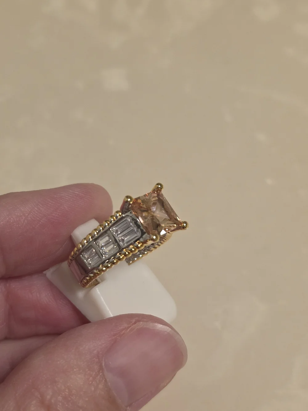 Gold and Silver CZ and Champagne Topaz Ring Size 6